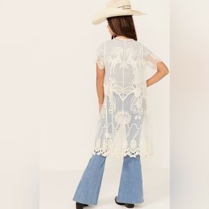 NWT Shyanne Cream Sheer Embroidered Yee Haw Kimono - Girls’ Small